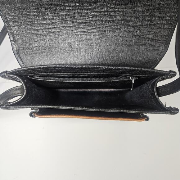 Vtg Handmade Custom Unique Leather Shoulder Crossbody Bag Purse Brown & Black - Picture 4 of 10